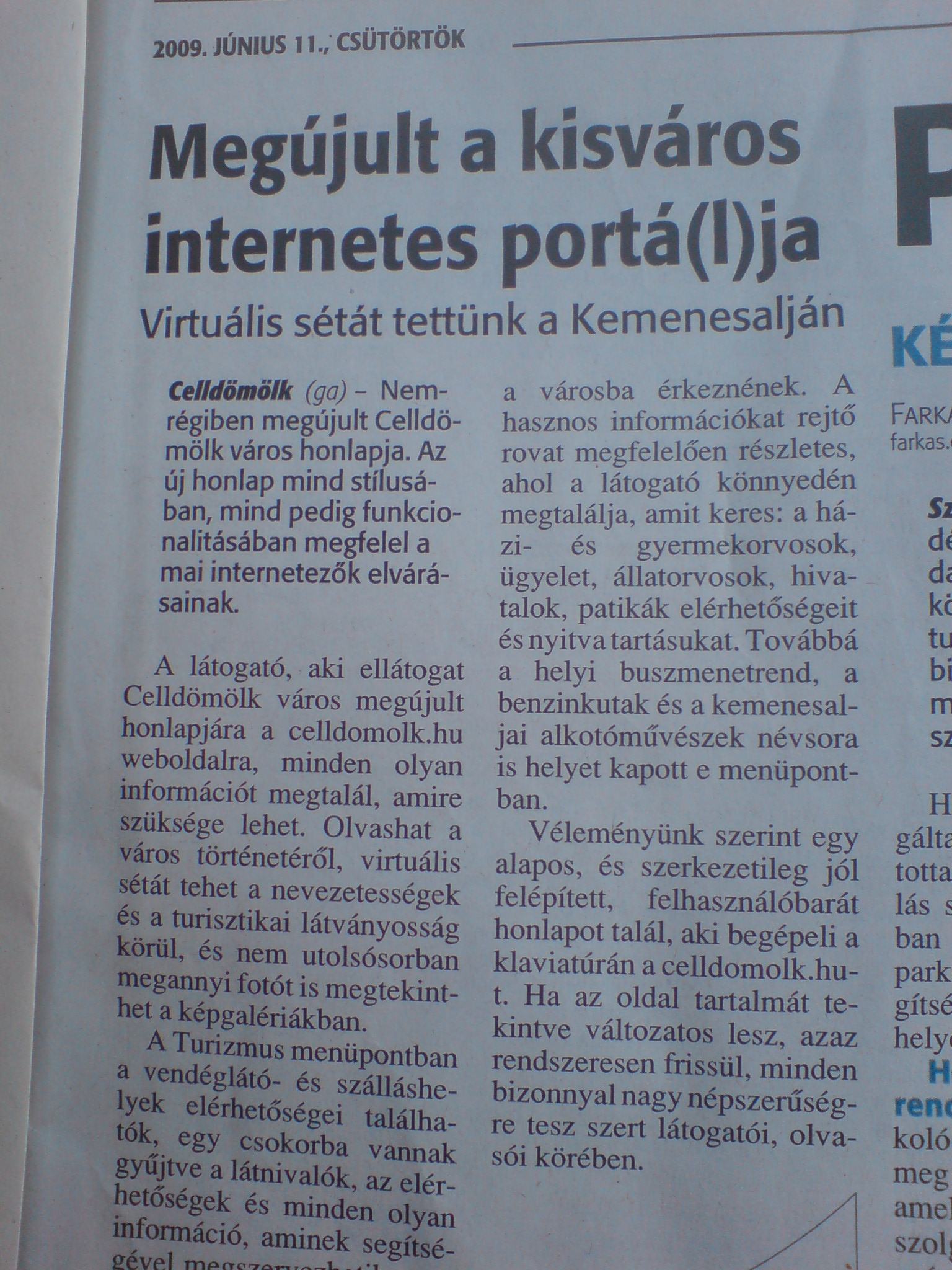 a cikk fot&oacute;ja a lap 2009. 06. 11-i sz&aacute;m&aacute;b&oacute;l 